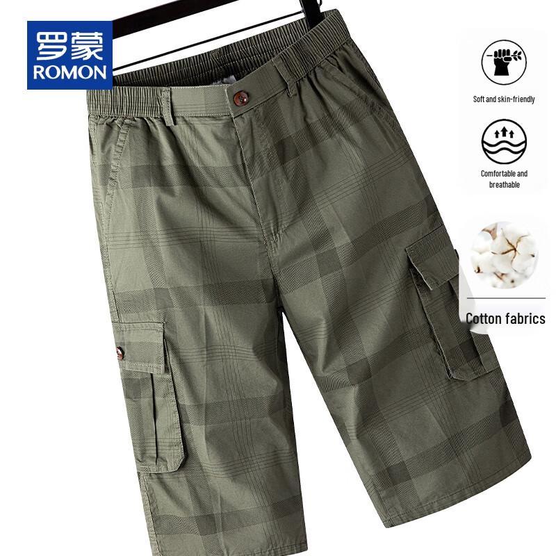 Romon Men s Casual Cotton Plaid Capri Shorts 2XL 170/76A