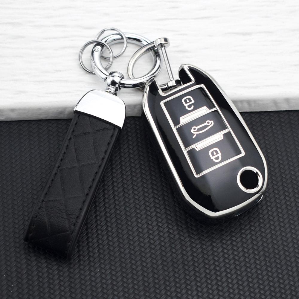 Tpu Car Key Case Cover For Peugeot 308 408 508 2008 3008 4008 5008 Key Shell Protector For Citroen C4 C3 C6 Cactus C8 Keychain