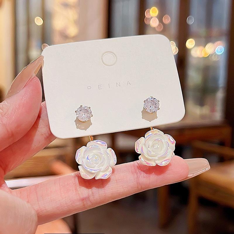 

Серьги с цветком камелии из серебра 925 пробы и цирконием: Модная, роскошная, универсальная, двусторонняя одежда для женщин золотой