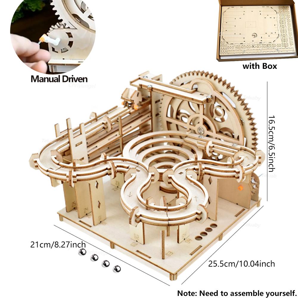 3D Wooden Puzzle Building Model Kit Electric Motorized Marble Run Stem Educational Construction Toys For Kids Adults Gifts