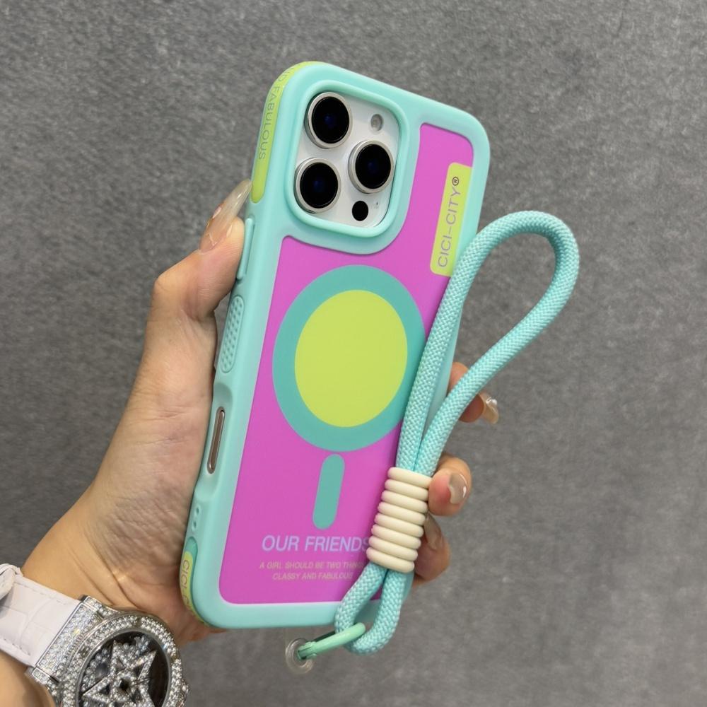Strap Lanyard Contrast Color Magnetic For Magsafe Case For iPhone 15 14 16 Pro Max Wrist Strap Rope Soft Bumper Shockpoof Cover