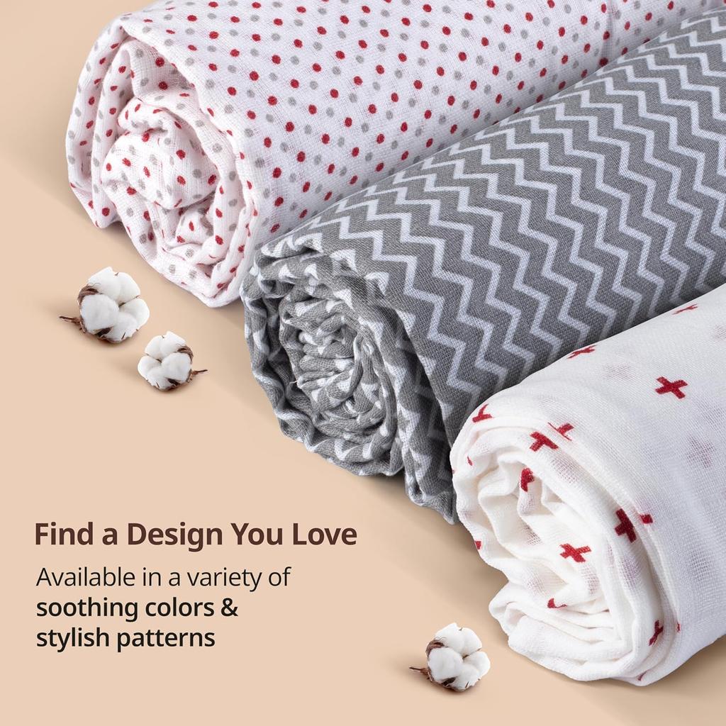 LuvLap 100% Cotton Muslin Baby Swaddle Set Pack of 3, 120cm X 100cm Breathable Soft Wrap for Newborns, Multipurpose Towel