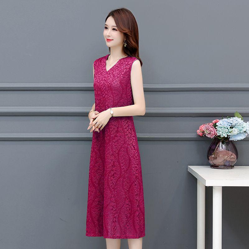 Fashionable V-Neck Sleeveless Dress Elegant Long Vest Dress Breathable Jacquard Fabric Stretchy Summer Dress