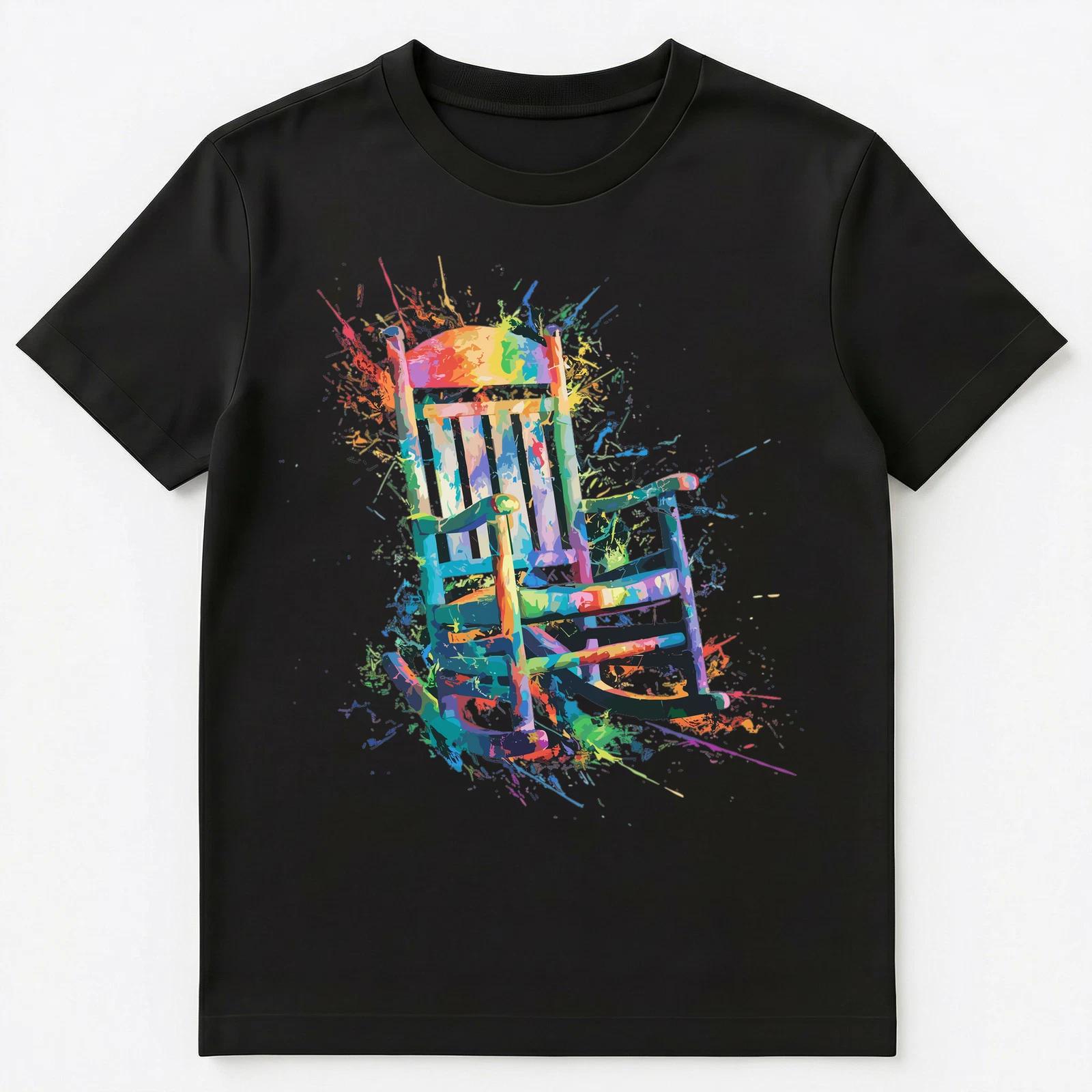 Цветная Графическая Футболка с Рисунком Качающегося Кресла и Брызгами Краски Унисекс S