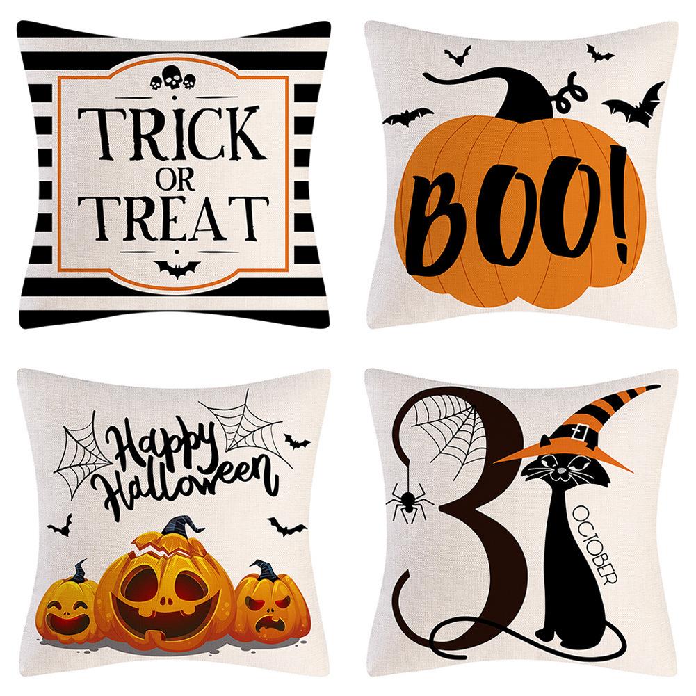 European and American Modern Black and White Letters Halloween Linen Pillowcase Cartoon Funny Sofa Set Combination