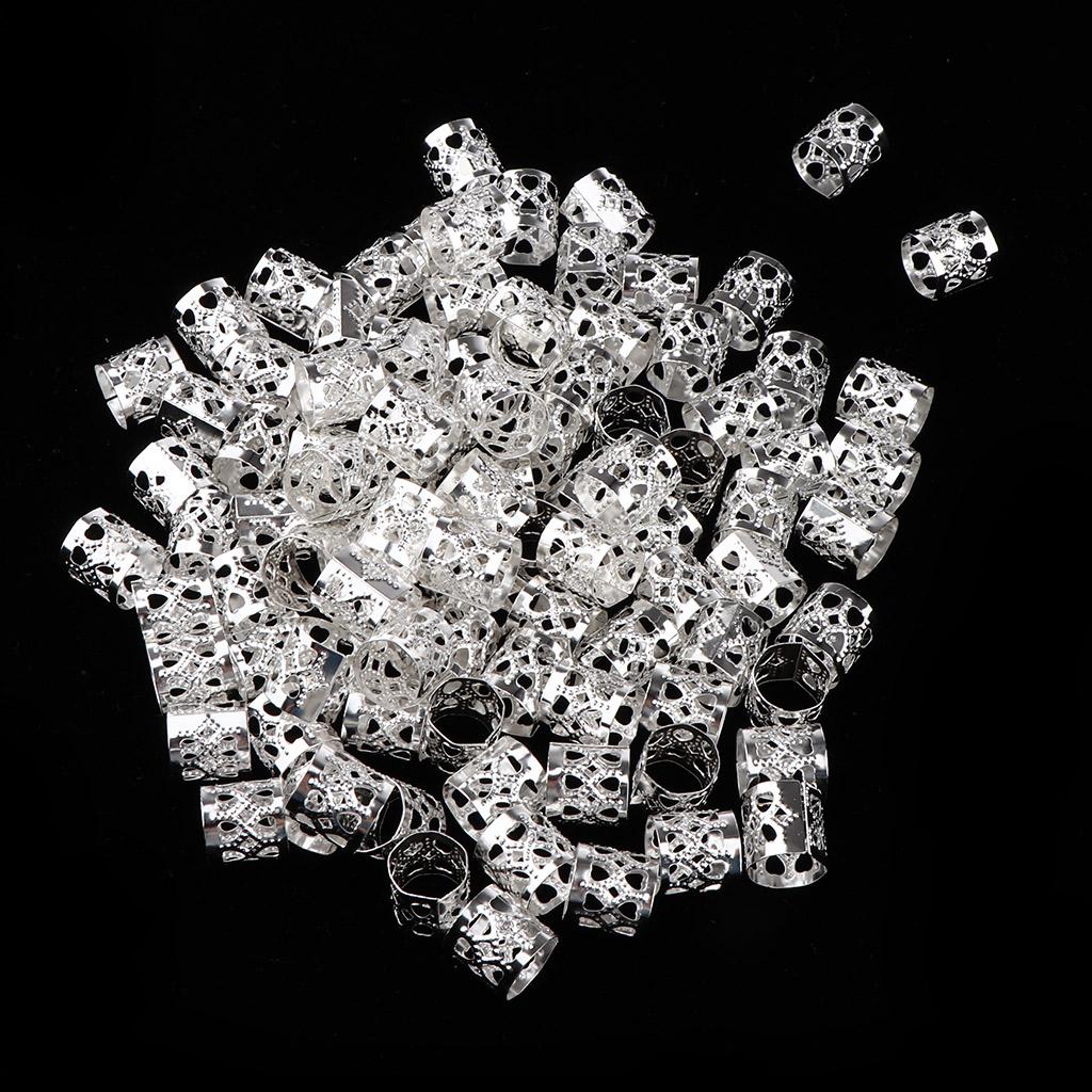 

100 Pcs Pro Hair Braids Jewelry Ring Cuffs Beads Hair Extensions Dreadlocks серебряный