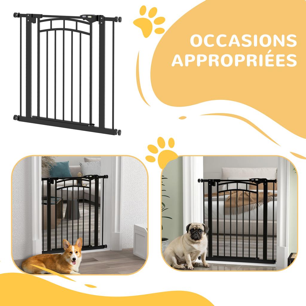 Dog Safety Gate Extendable Stair Gate Double Locking 74-80 X 76 Cm Black