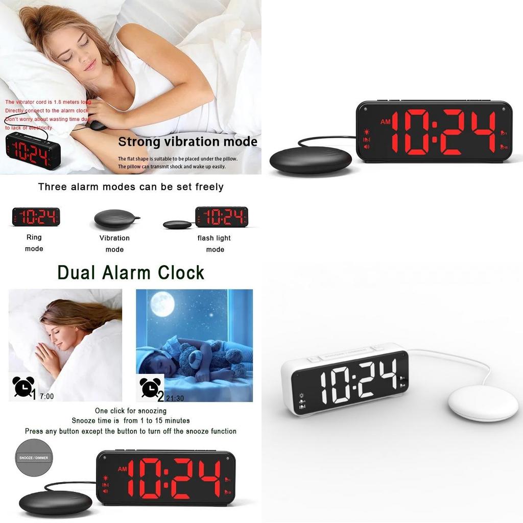 Modern Minimalist Electronic Alarm Clock With Strong Vibration And Dual Ringtone For Heavy Sleepers