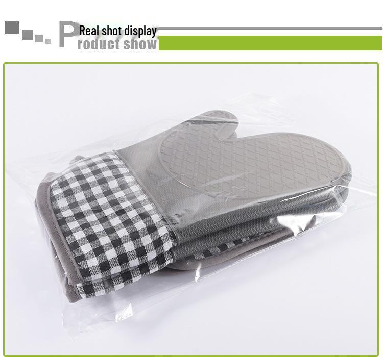 Plaid Silicone Oven Gloves - Cotton-Padded, Heat-Resistant, Anti-Scald, Multifunctional.