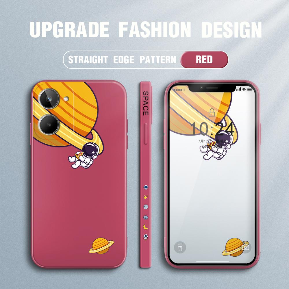 Cartoon Planet Astronaut Handyhülle für iPhone 15 14 13 12 11 Samsung Galaxy S23 S22 A52 A52S Weiche Vollschutz quadratische Flüssigsilikonhülle