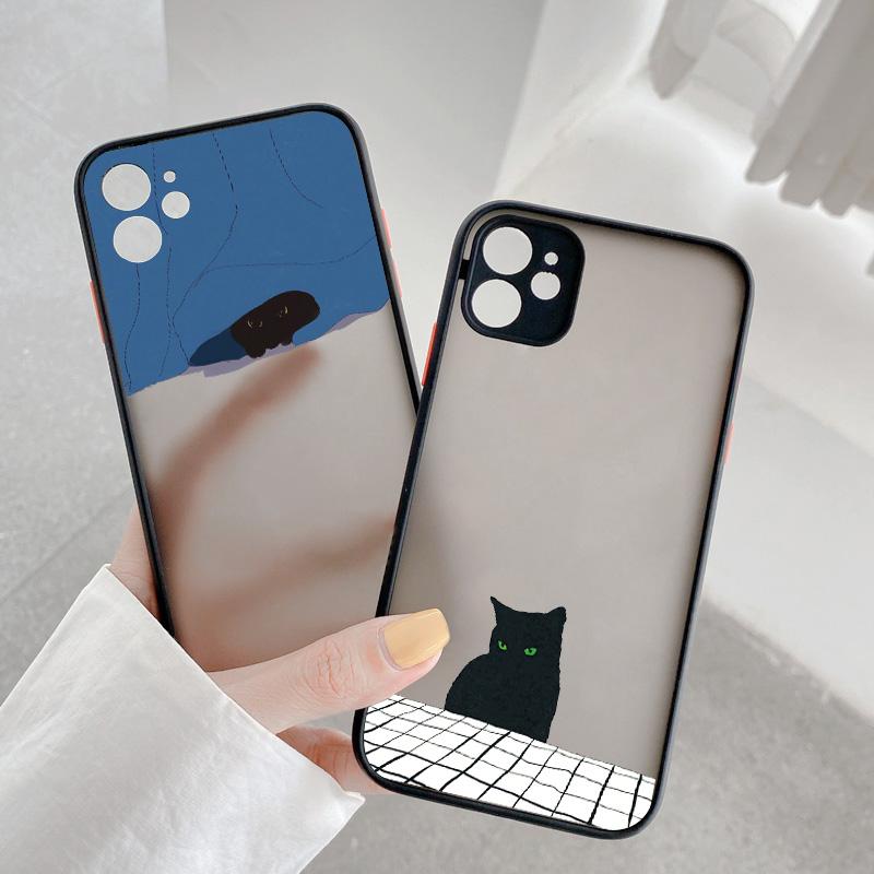 Cute Cartoon Black Cats Animal Soft Phone Case For iphone 7 8 Plus SE2 X XS MAX XR 15 14 11 12 13 Pro Max Shockproof back Cover