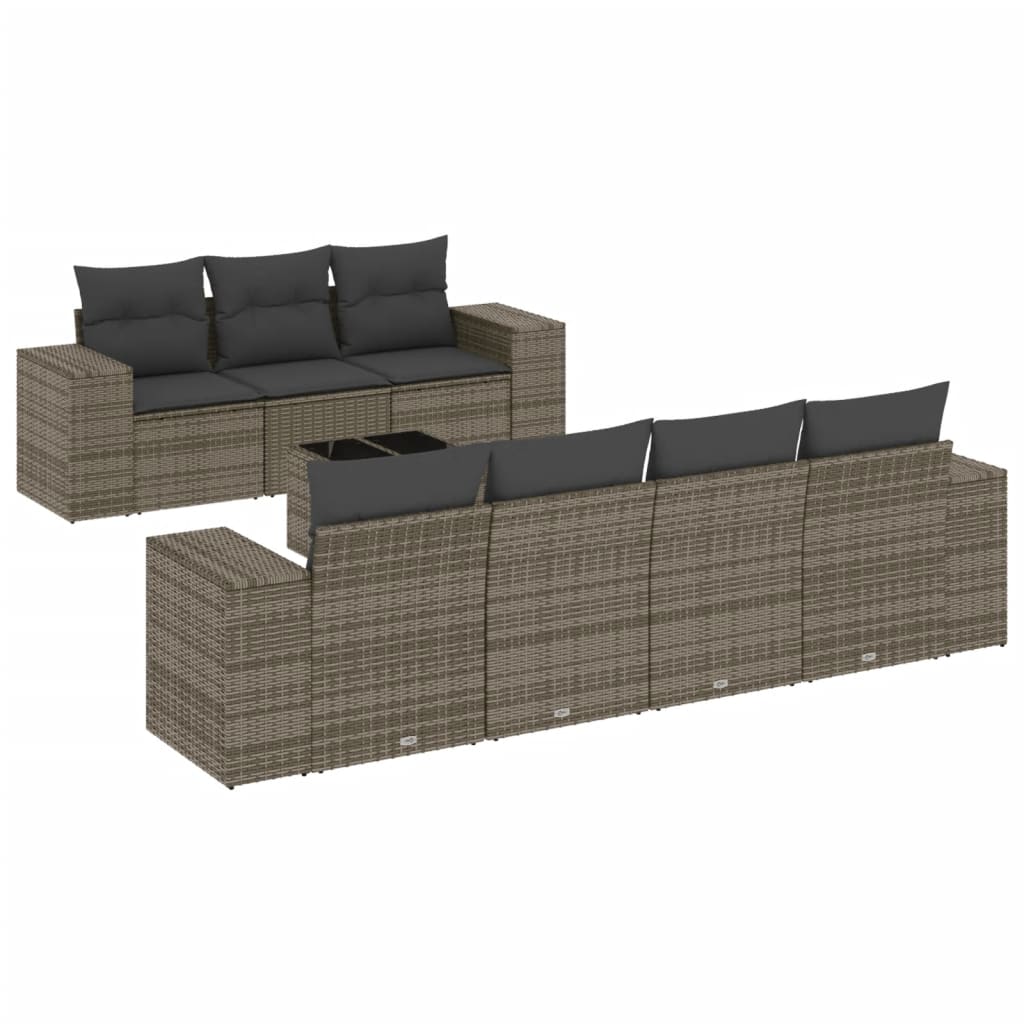 8 piece Grey Garden Sofa Set with Cushions Poly Rattan