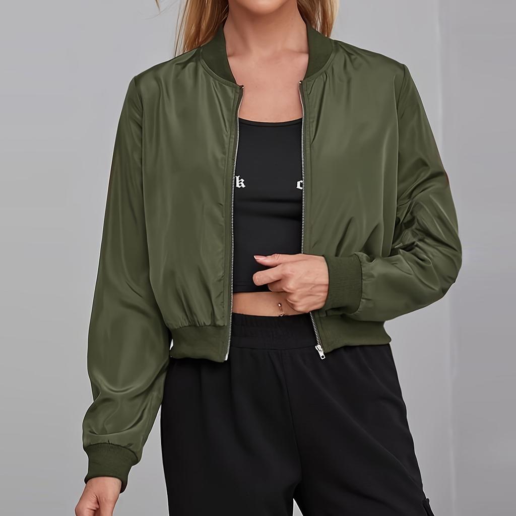 Women's Solid Color Fashionable Sleeve Long Sleeved Zipper Casual Top  Jacket Jacket