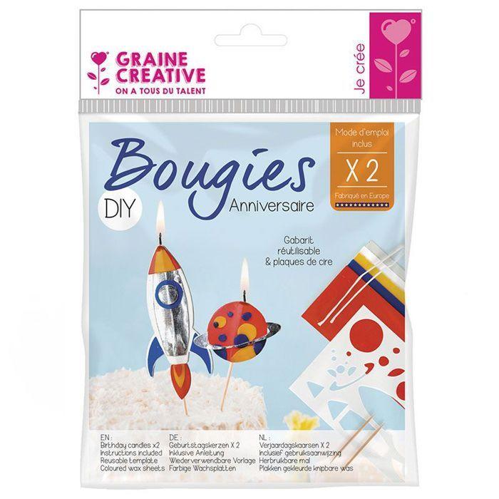 Kit DIY Bougies - GRAINE CREATIVE - Espace - 2 pcs - Fusée et Planète - Multicolore