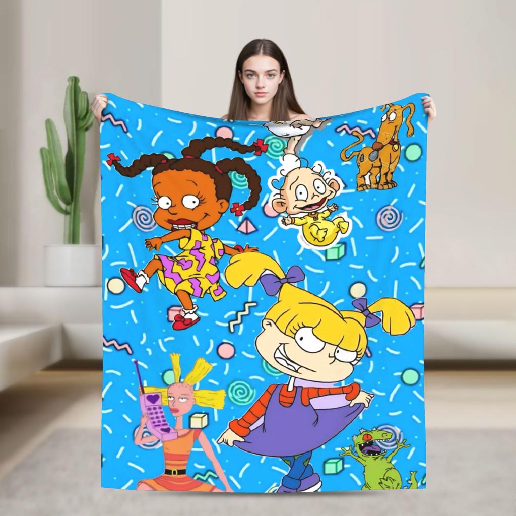 Rugrats Playful Character Blankets  Warm Soft Plush Throw Blanket For Couch Chair Airplane Travel Flannel Bedspread Bed Cover
