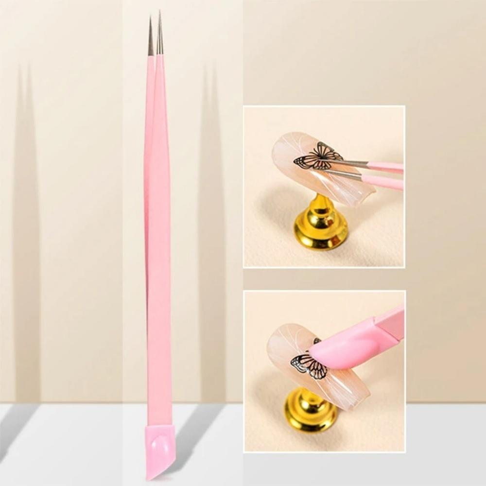 Double Headed Tweezers Manicure Multifunctional Tweezers Silicone Head Press Stick Sticker Nail Art Clip Picking Tweezer Tools