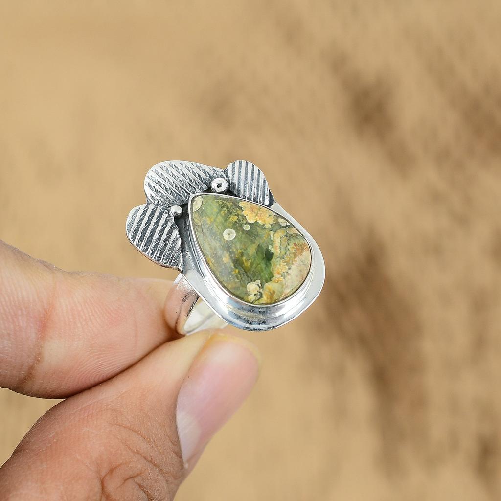 Natural Rainforest Jasper 925 Silver Multi Stone Adjustable Ring For Women