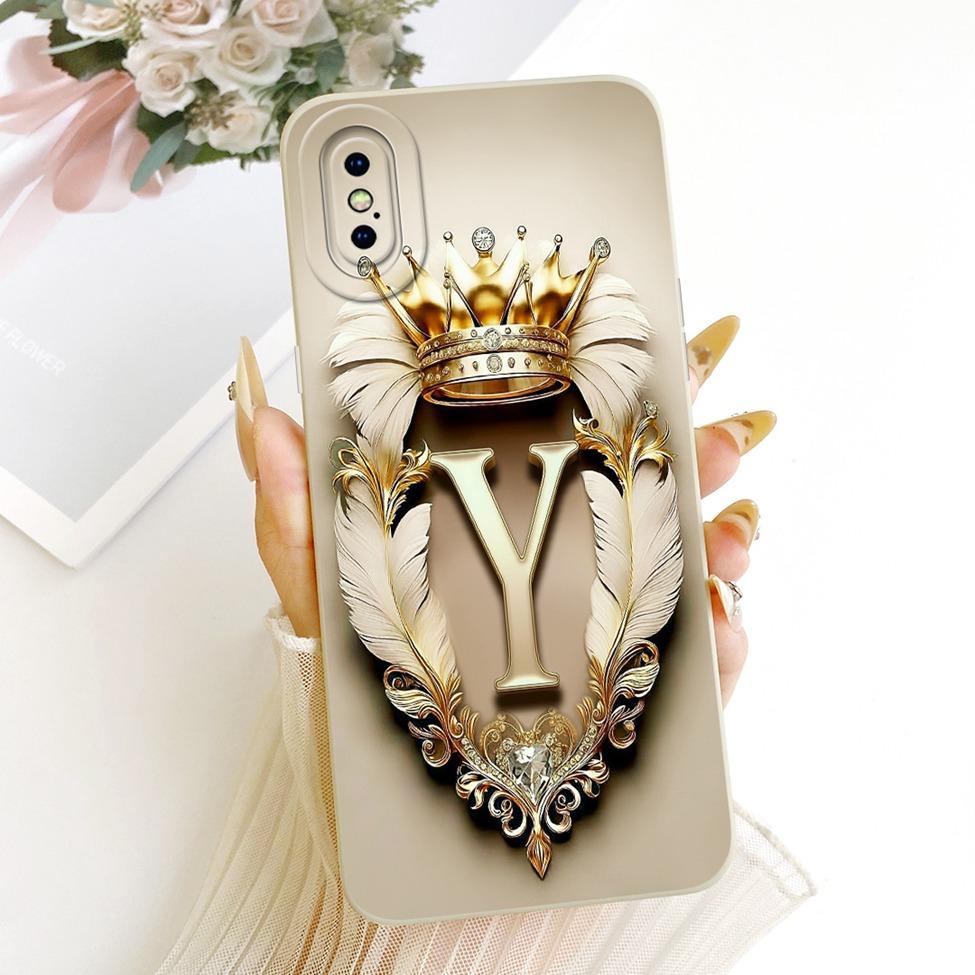 For iPhone X A1865 Phone Case For iPhone XS A2097 Cover Luxury A-Z Letters Fashion Crown 2D Painted Silicone Casing