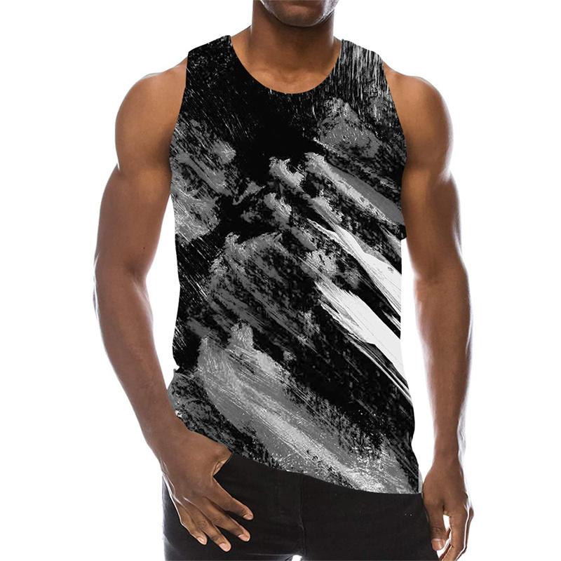 Multi Color 3D Print Tank Top For Men Summer Sports Gym Fitness Sleeveless Vest Tops Art Psychedelic Pigment Pattern T-shirt