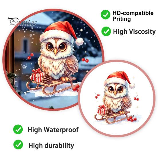 Holiday Glass Decals Christmas Owl Window Static Cling Decal, Waterproof PVC Decorative Sticker, Easy Winter Wall Stickers Apply Sticker for
