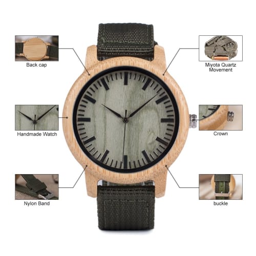 BOBO BIRD B045 Bamboo Watch with Nylon Band, 40mm Diameter
