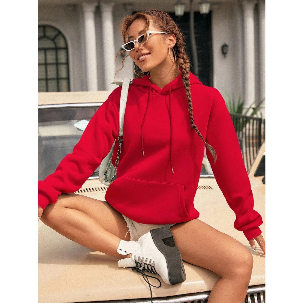 Solid Color Casual Hoodie For Female Pocket Creative Hoody All-Match Street Clothes Womens Fleece Unisex Pullovers