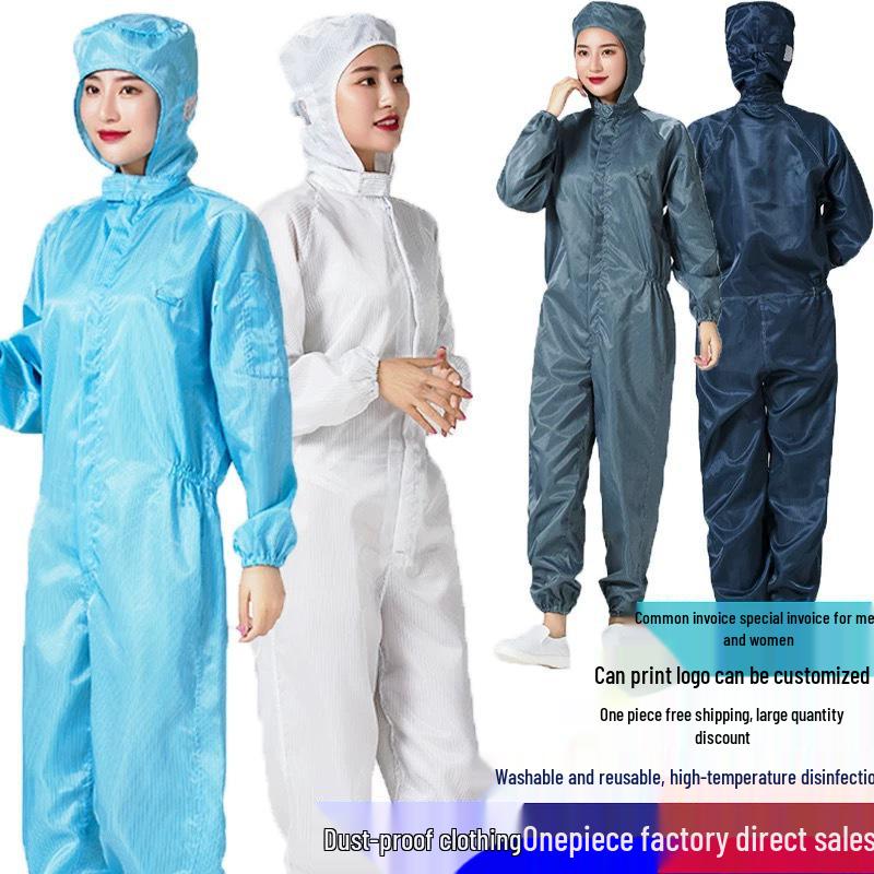 Unisexowy Niebiesko/Biały Kombinezon Ochronny Antystatyczny z Kapturem do Malowania Natryskowego