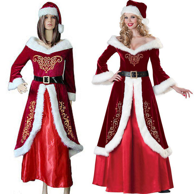 Soft Corduroy Christmas Santa Claus Costume Dress For Women With Stylish Accessories
