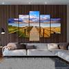 5 Panels Wood Bridge Posters Wall Art Landscape Beach Home Decor Sunset Canvas Prints Natural Painting Modern Pictures NO FRAME
