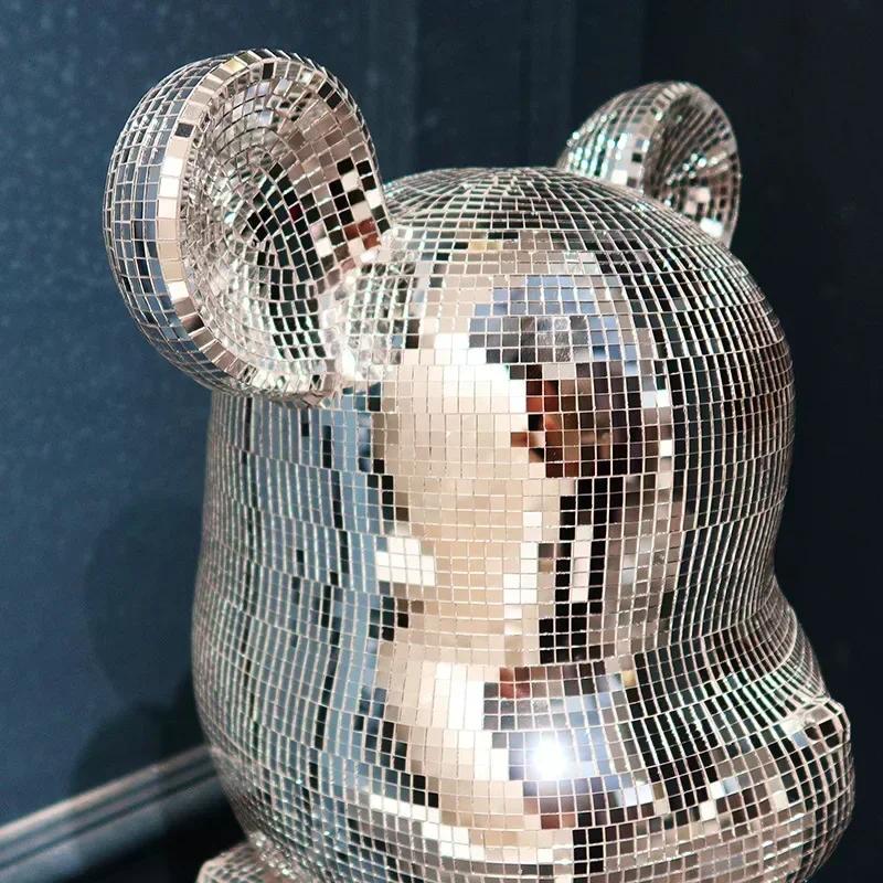 50cm Large Bear Figurine Aesthetic Disco Mirror Violent Bear Statue Reflective Sculpture Figurine Luxuryroom Decoration Ornament