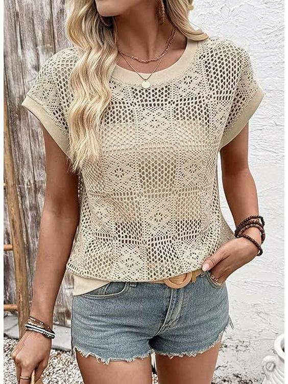 2026 Europäisches & Amerikanisches Grenzüberschreitendes Sommer-Spitzen-Oberteil für Frauen, Hohl, Spicy Girl, Rundhals