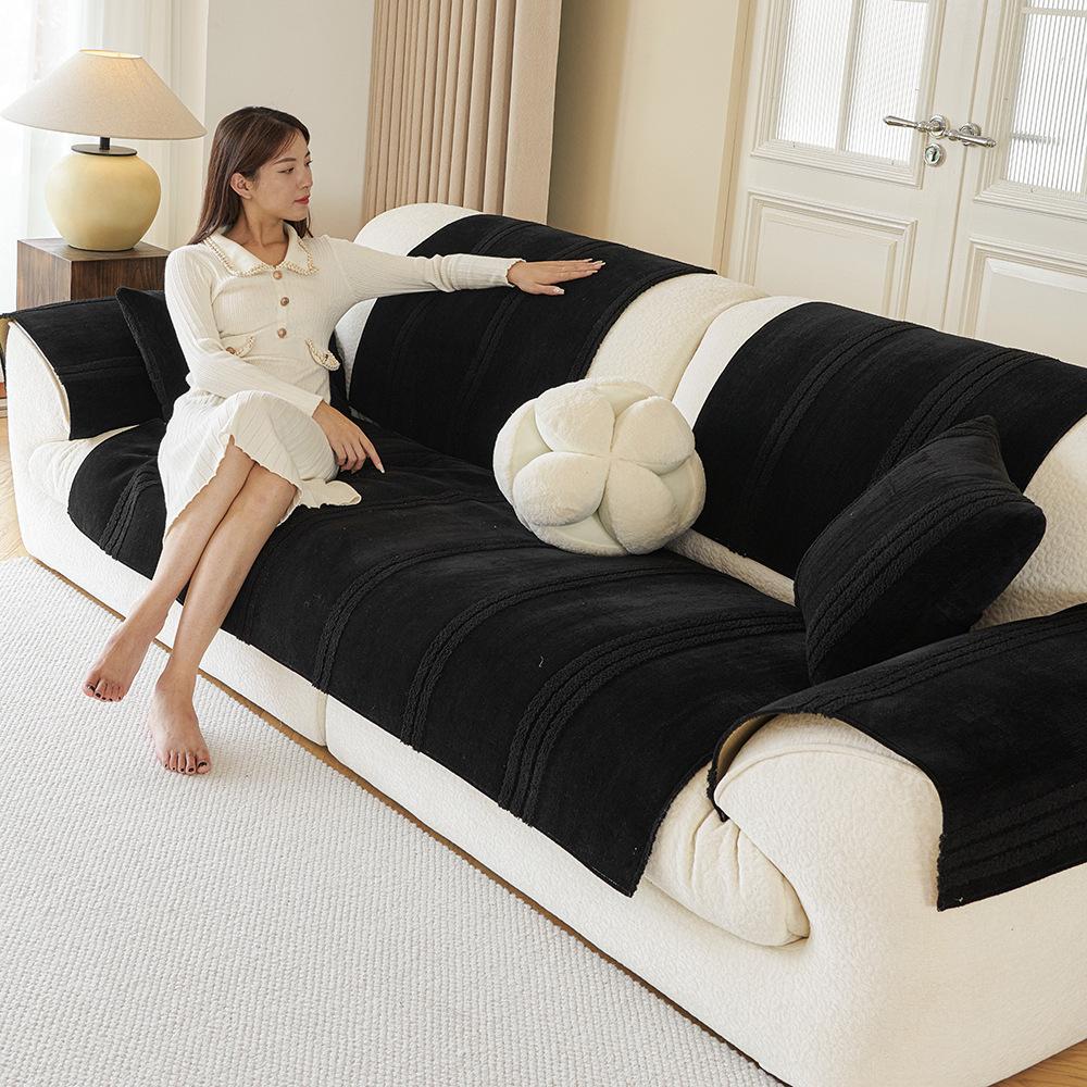 

Chenille Solid Color Striped Sofa Cushion Four Seasonal Universal Sofa Mat Anti Slip Dustproof Sofa Cover Combination Couch Mat 70x70cm 1pcs