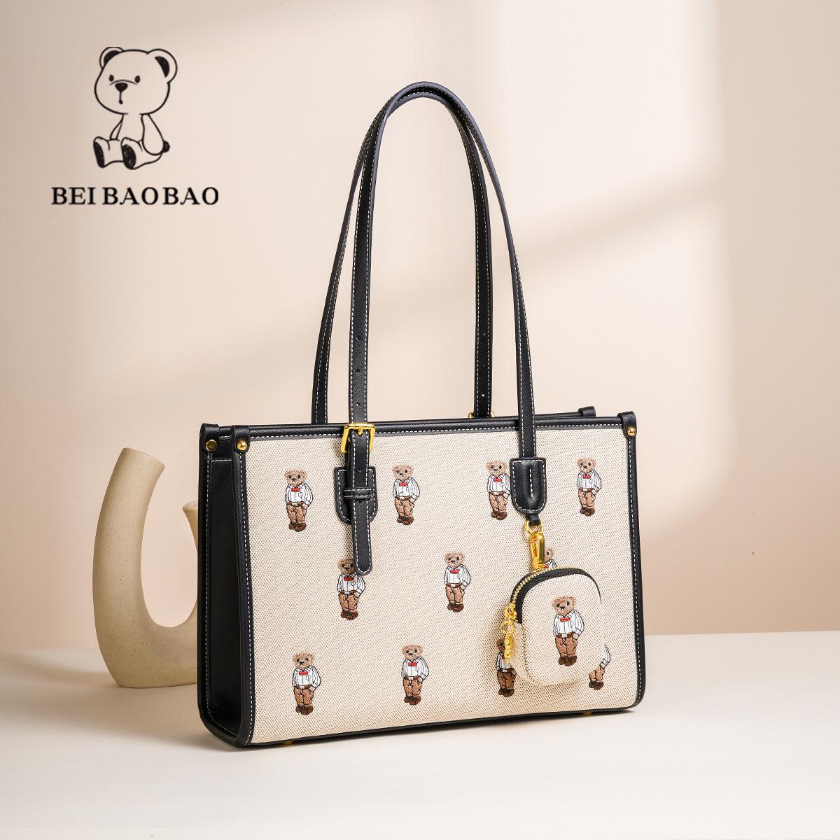 

Women s Large Capacity Embroidered Bear Tote Bag for Daily Commute брудно-білий