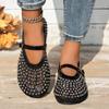 Fashion Mesh Breathable Rhinestone Fashion Versatile Women's New Foreign Style Niche Belt Flat Soft Soled Mary Jane Shoes Womens Shoes