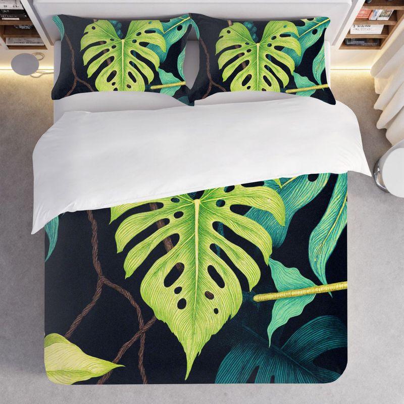3-Piece Bedding Pillowcase Quilt Cover Set Tropical Plant Leaves 2D Digital Printing Suitable For Bedroom Hotel Dormitory Decor