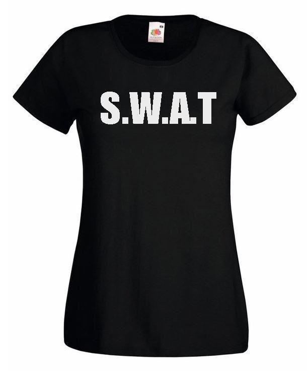 Ladies Black Swat Police Riot Team Special Forces Squad TShirt