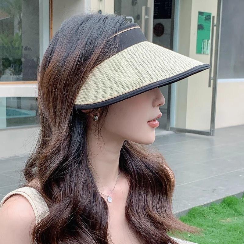 Straw empty hat women's summer foldable sun hat topless peak hat vinyl sunshade sunscreen hat outdoor