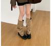 Sheepskin Long Boots Women's Personality Ballet Style Genuine Leather Belt Buckle Pleated Work Boots Korean Style High Top