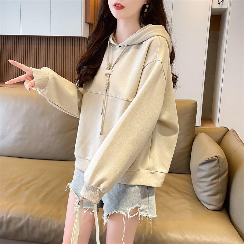 

Одежда для женщин Модные простые однотонные худи на кулиске Уличная одежда Y2K Шикарные толстовки с капюшоном С длинным рукавом Свободные пуловеры XXL абрикосовый