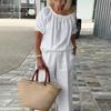 Summer Cotton Linen 2 Piece Outfits for Women Casual Short Sleeve Drawstring Crew Neck Top And Wide-Leg Pants Lounge Matching Set