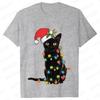 Fashion Trendy T Shirt Short Sleeve Tees for Unisex Funny Christmas Lights Cat T Shirts Female Korean Casual Streetwear Tshirt