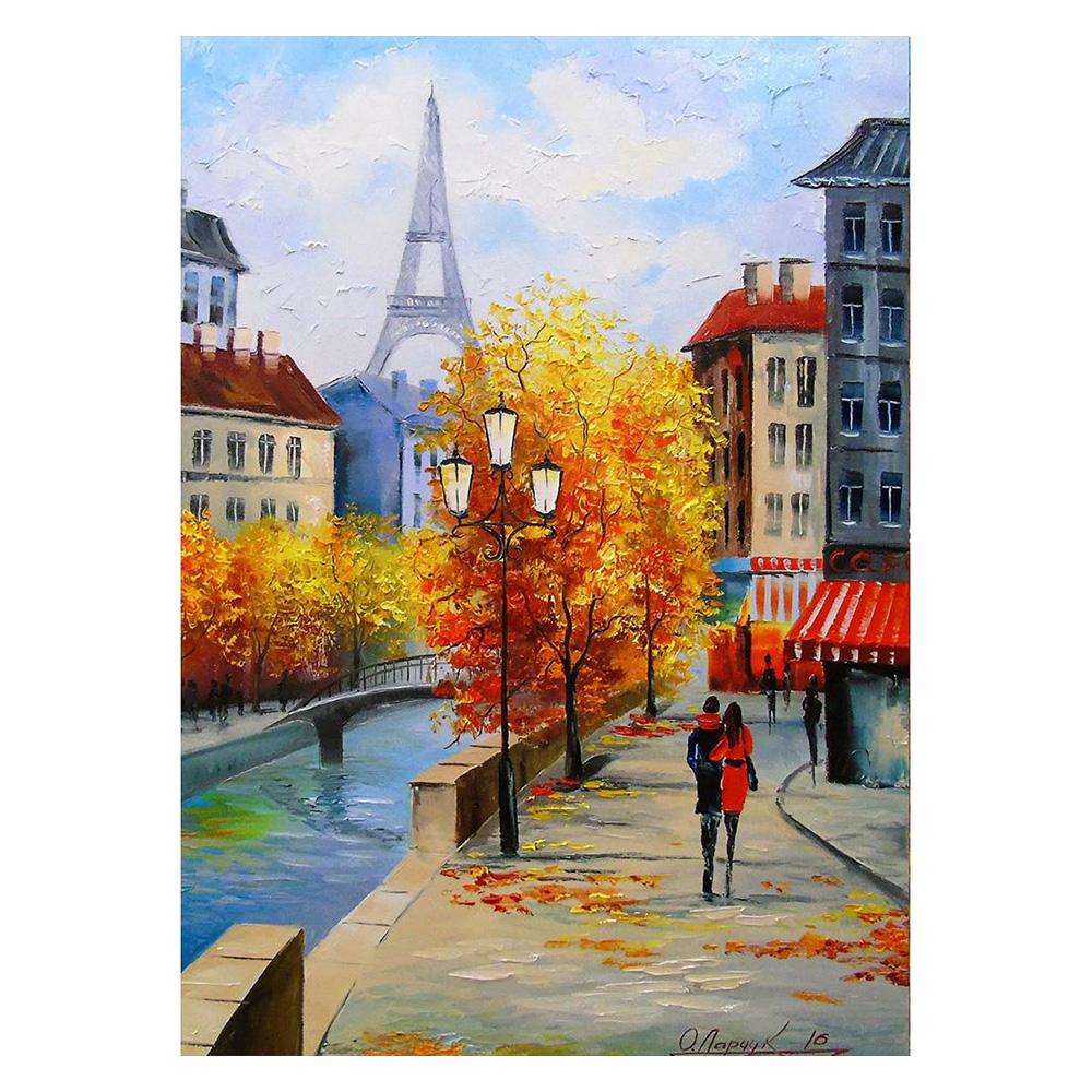 Nordycki Jesienny Deszczowy Pejzaż Plakat Płótno Obraz Olejny Zakochani Spacerujący Obraz Ścienny do Nowoczesnego Salonu Dekoracja Domu