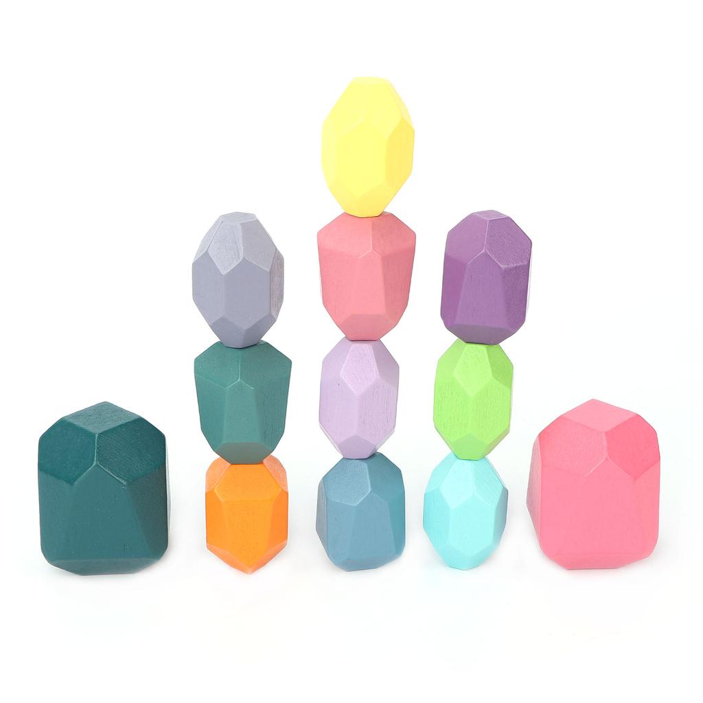12 Pcs Colorful Wooden Rock Balancing Blocks Parent Child Interaction Educational Puzzle Toys