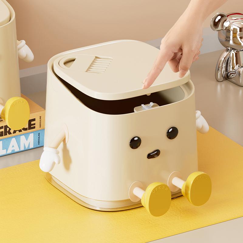 Desktop Trash Can Advanced Sense Pressing Spring Lid Paper Basket Large Capacity Waterproof Office Garbage Can With Lid