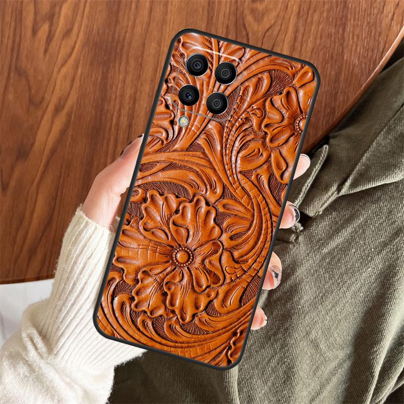 Brown Hand Tooled Western Case For Samsung Galaxy M06 M16 M36 M56 M33 M15 M55 M31 M13 M12 M14 M53 M32 M52 M35 M34 M54