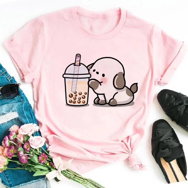 Kawaii Cartoon Milk Tea Printed T Shirt Women Fashion T Shirt Casual Tops 90s Girls Ladies Female Short Sleeve Cute Graphic Tee