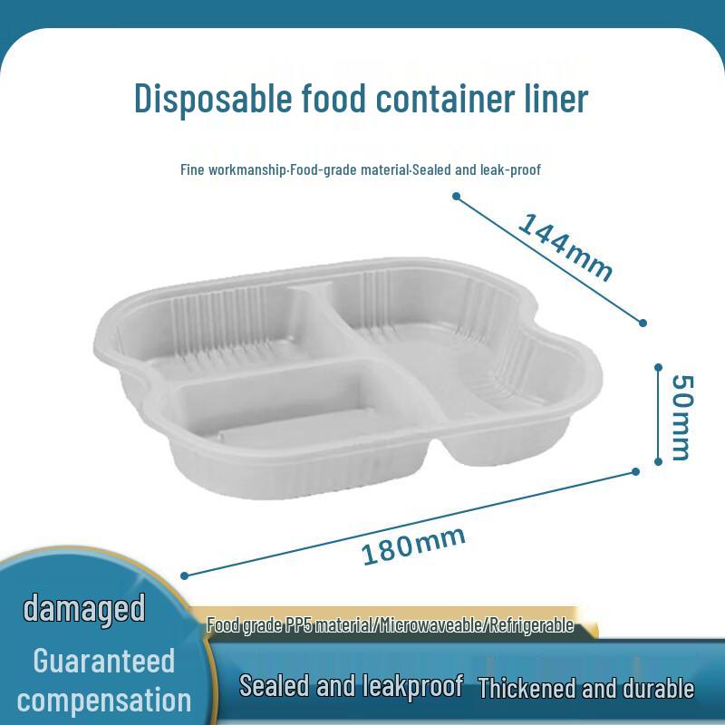 Disposable 3-Compartment Takeout Food Container Liner