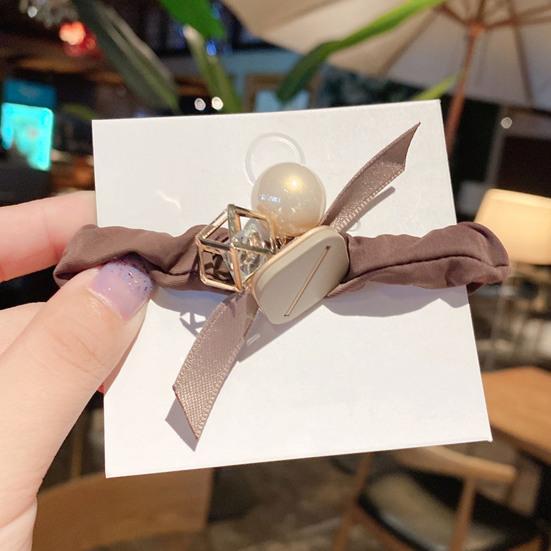 2Pcs Hair Tie High Elasticity Rhinestone Faux Pearl Hair Scrunchie Soft Pleated Fabric No Hair Damage Ponytails Buns Hair Accessories