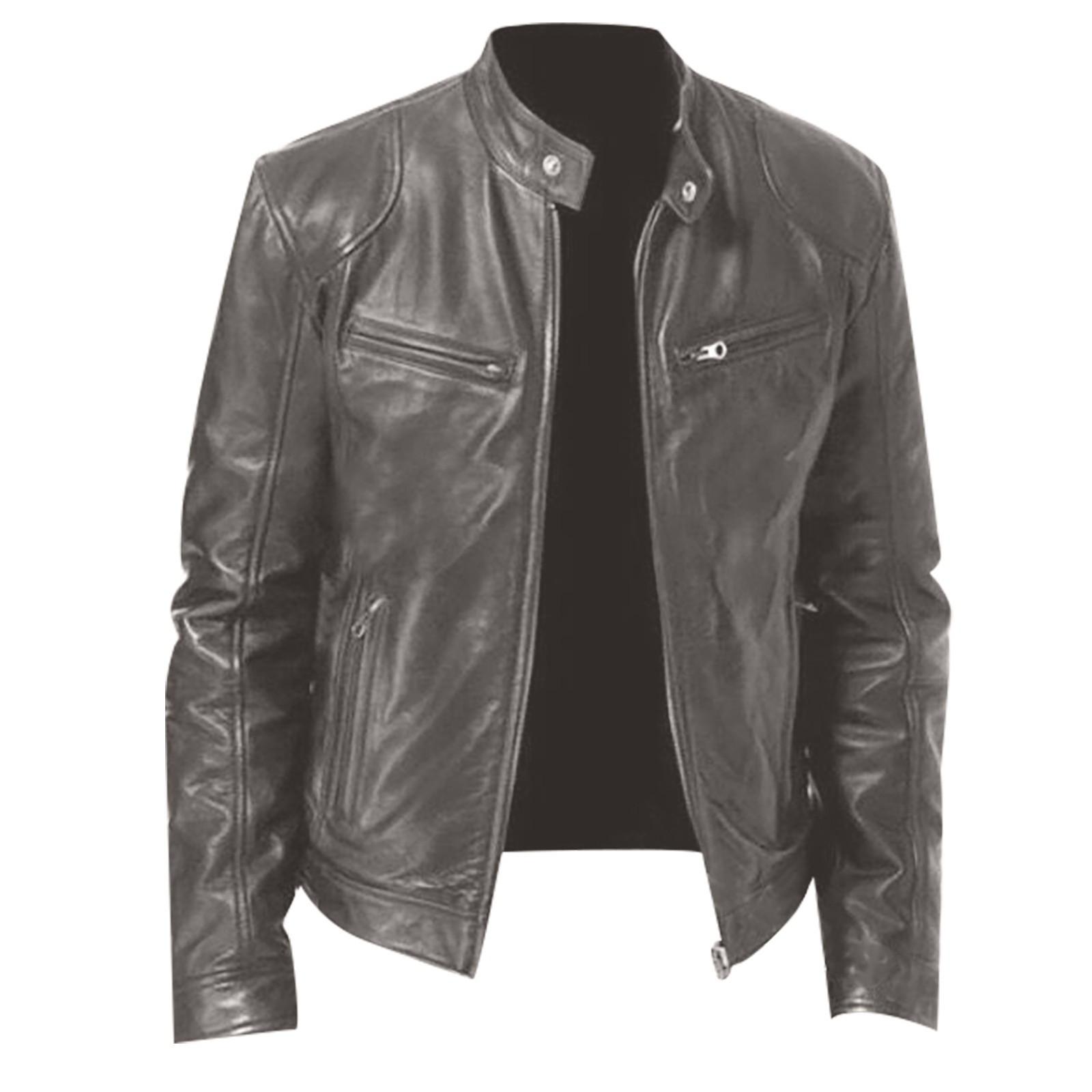 

Осенне-зимняя мужская повседневная однотонная тонкая кожа с длинными рукавами S коричневый