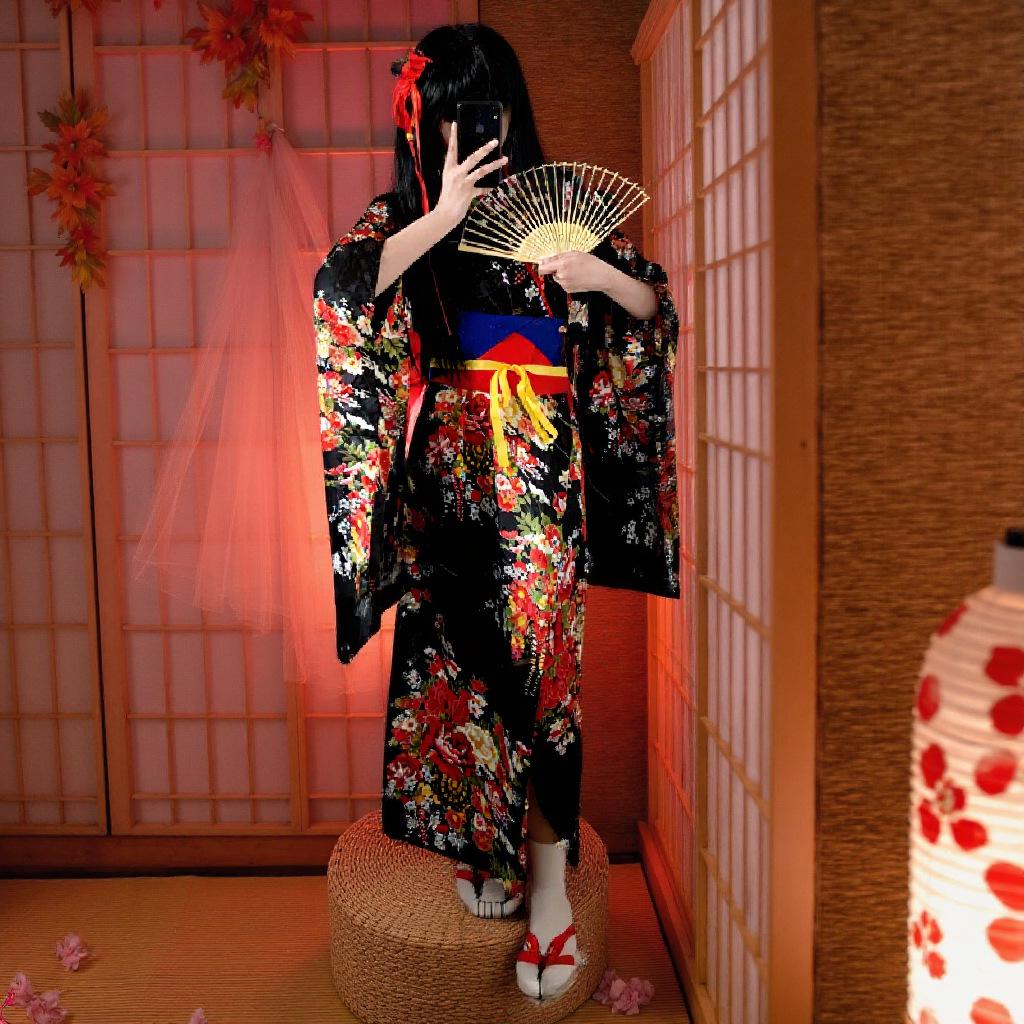 

Адская девочка Эмма Ай Фурисодэ Кимоно Аниме Косплей - Универсальный наряд M